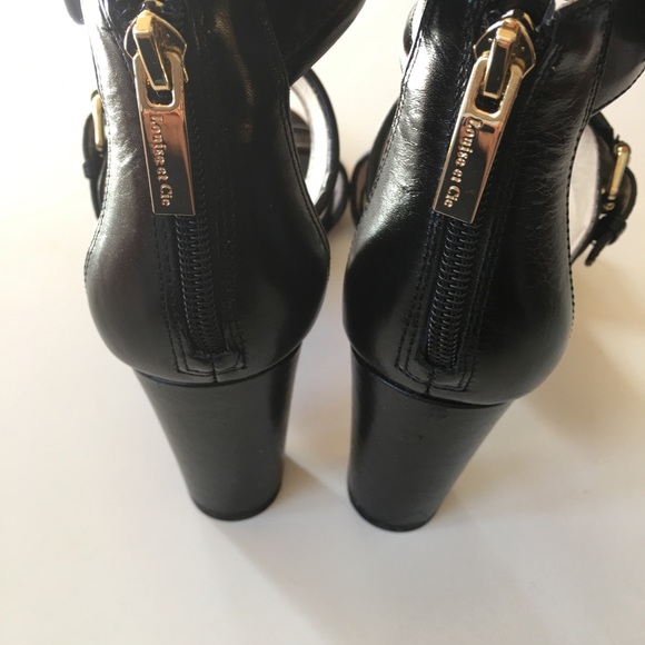 NEW black leather sandal Louise Camuto ankle strap - Picture 7 of 8